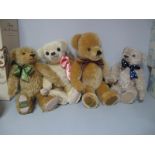 Four Modern Jointed Teddy Bears by Merrythought, including Alpha Farnell, Harrods Teddy Bear, all