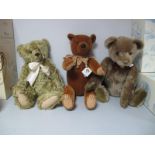 Three Modern Jointed Teddy Bears by Cotswold Bears, Gund, Canterbury Bears, all approximately 20"