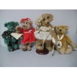 Four Modern Classic Teddy Bears, including one Steiff blond mohair jointed Teddy with squeaker and