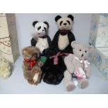 Five Modern Jointed Teddy Bears Including Two Panda Style Bears from Charlie Bears, 'Esme' and '
