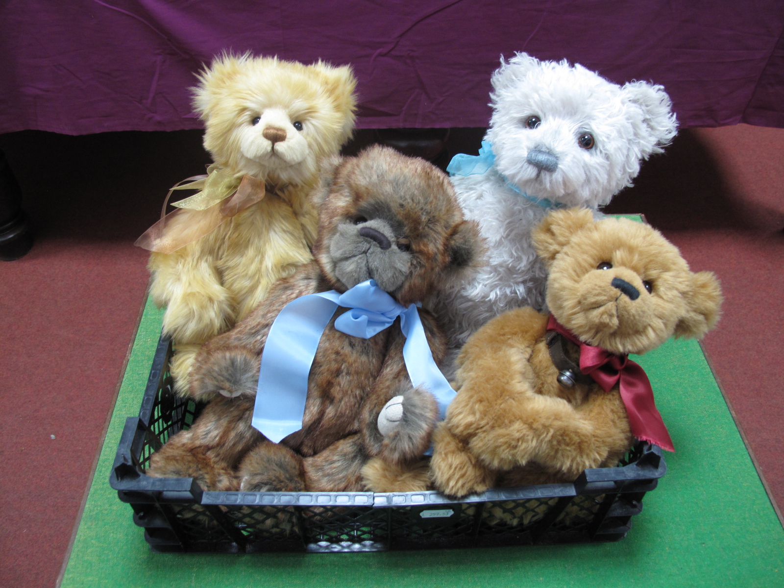 Four Modern Jointed Teddy Bears from Charlie Bears. Includes 'Mr Tinkle' (internal bell) limited