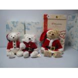 Three Modern Steiff Jointed Christmas Teddy Bears, #037665 2009, Musical Bear, No. 198 of 2000, 30cm