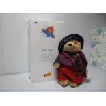 A Modern Steiff Aunt Lucy Bear #662409, blond, 33cm high, shawl, black hat and glasses, No. 00654,