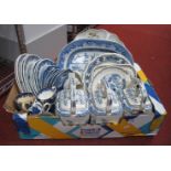 A Large Blue and White Willow Pattern Meat Plate, three Mason's 'Manchu' pattern teapots, Spode '