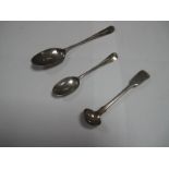 A Small Hallmarked Silver Fiddle and Shell Pattern Ladle; together with a teaspoon, initialled "