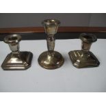 A Pair of Hallmarked Silver Dwarf Candlesticks, each on square box with canted corners; together