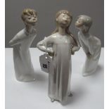 Three Lladro Pottery Figure's, of children in night dresses, the tallest 20cm.