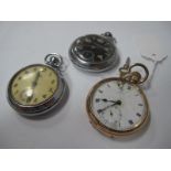 A Gold Plated Cased Openface Pocketwatch, the (damaged) dial with black Roman numerals and seconds