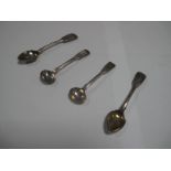 Two Pairs of Hallmarked Silver Fiddle Pattern Condiment Spoons, crested. (4)