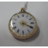 A Continental Cased Ladies Fob Watch, the white dial with black Roman numerals and gilt