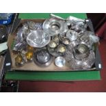 Assorted Plated Ware, including egg cruet stands (lacking spoons), decorative dishes, crumb scoop,