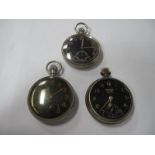 Two British Military Fob Watches, both black faces, unnamed with W/D arrow, plus a spares/repairs