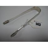 A Pair of Hallmarked Silver Sugar Tongs, GW, London 1831, with bright cut engraved decoration,