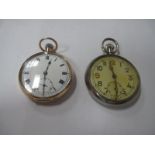 A 9ct Gold Cased Pocketwatch; together with military pocket watch G.S.T.P. (2)