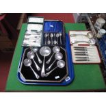 A Cased Set of Six Dessert Spoons, with matching serving spoon, cased cake forks, apostle teaspoons,