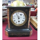 A XIX Century Slate and Marble Cased Mantel Clock, with black Roman numerals to white enamel dial '