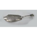 A Hallmarked Silver Fiddle Pattern Fish Slice, WF, London 1836, with pierced blade, initialled.