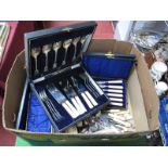 A Mixed Lot of Assorted Plated Cutlery, including cased fish serving sets, cased tea knives,