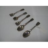 A Pair of Hallmarked Silver Fiddle Pattern Mustard Spoons, crested; together with three further