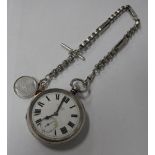 A XIX Century Silver Pocket Watch, 'H. Stone, Leeds'; together with link chain, medallion and