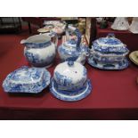 A Copeland Italian Spode Black Stamp Large Kettle, jug, two tureens and cheese dish with cover.