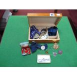 Gent's Cufflinks, tie slides, RAOB neck ribbons, etc, contained in a wooden box.