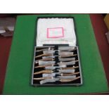 Set of Six B and J Sipple of Sheffield Steak Knives and Forks, with stag handles, (cased).