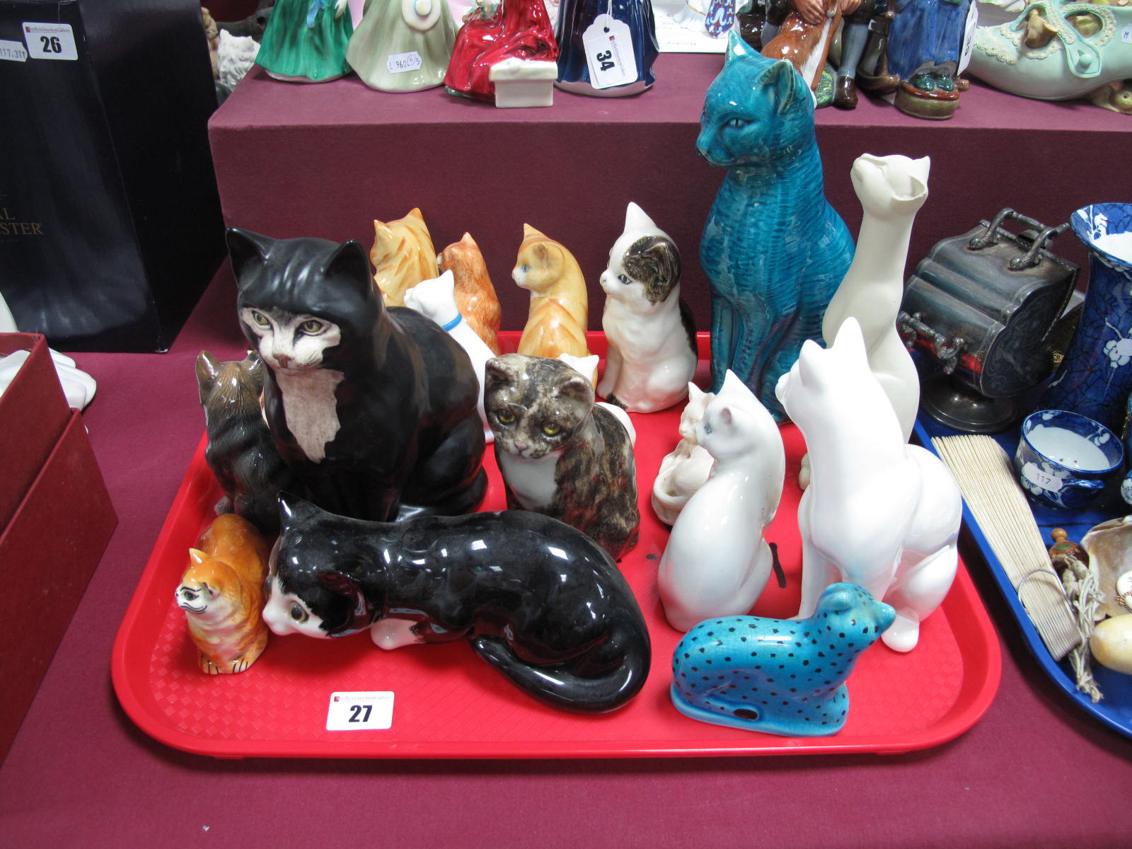 Winstanley, Doulton, Leonardo and Other (Mainly) Pottery Cats:- One Tray