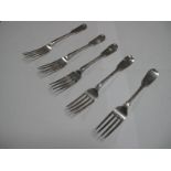 A Matched Set of Five Irish Hallmarked Silver Fiddle Pattern Forks, (makers marks rubbed) Dublin