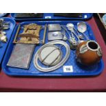 A Hallmarked Silver Mustard Spoon, a TH. Marthinsen "Jaren" souvenir spoon, cigarette case, match