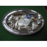 An Oval Plated Meat Plate, with beaded edge, initialled; together with assorted plated cutlery, a