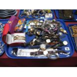 A Mixed Lot of Assorted Ladies and Gent's Wristwatches, novelty miniature clocks, etc:- One Tray