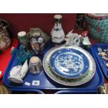 A Chinese Blue and White Plate, (repaired), vase with flared rim, sinuous dragon, other Oriental