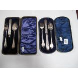 A Decorative Hallmarked Silver Three Piece Cutlery Set, in original fitted case; together with