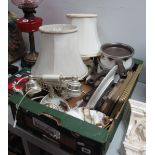 Royal Albert 'Old Country Roses', table lamps, pans, clock, telephone, etc.