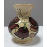A Moorcroft First Quality Chocolate Cosmas Vase, by Rachel Bishop, shape M1/3, 9cm high.