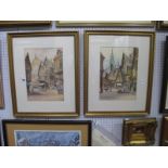 S.Morley, 'Marseilles' and 'Peronne', Pair of Watercolours, 34 x 24.5cm, signed and titled.