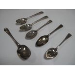 Four Hallmarked Silver Old English Pattern Spoons, crested; together with another (marks worn/bowl