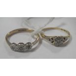 A Three Stone Ring, illusion set; together with a cluster ring. (2)