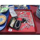 Diamanté and Other Costume Bracelets, necklaces, earrings, etc:- One Tray