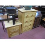 A Light Oak Chest of Drawers, with four small drawers, together with a bedside cabinet, with a small