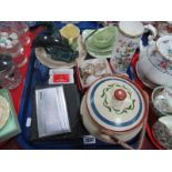 Plated Teaspoons, (cased), Poole dolphin, cigarette case, Torquay ware biscuit barrel, etc:- One