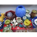 Masons Jug, Mexican pottery fish, Poole frog, 'Wardle' hexagonal streaked planter, blue ovoid