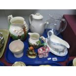 Wedgwood John Peel Jugs, glass jugs, Hummel figure, etc:- One Tray