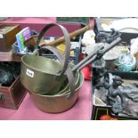 Three XIX Century Brass Jam Pans, with iron handles, two others with loop handles.