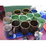 Denby And Glazed Studio Pottery Tankards:- One tray