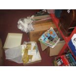 Wools, tins, linens, baby clothes, etc:- Two Boxes