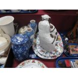 A Pair of Staffordshire Dogs, Calico salt cellar, Wedgwood vases, poppy teapot, etc:- One Tray