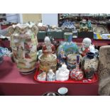 Pottery Buddahs, figures, bottle vase, other oriental ware:- One Tray plus satuma vase converted