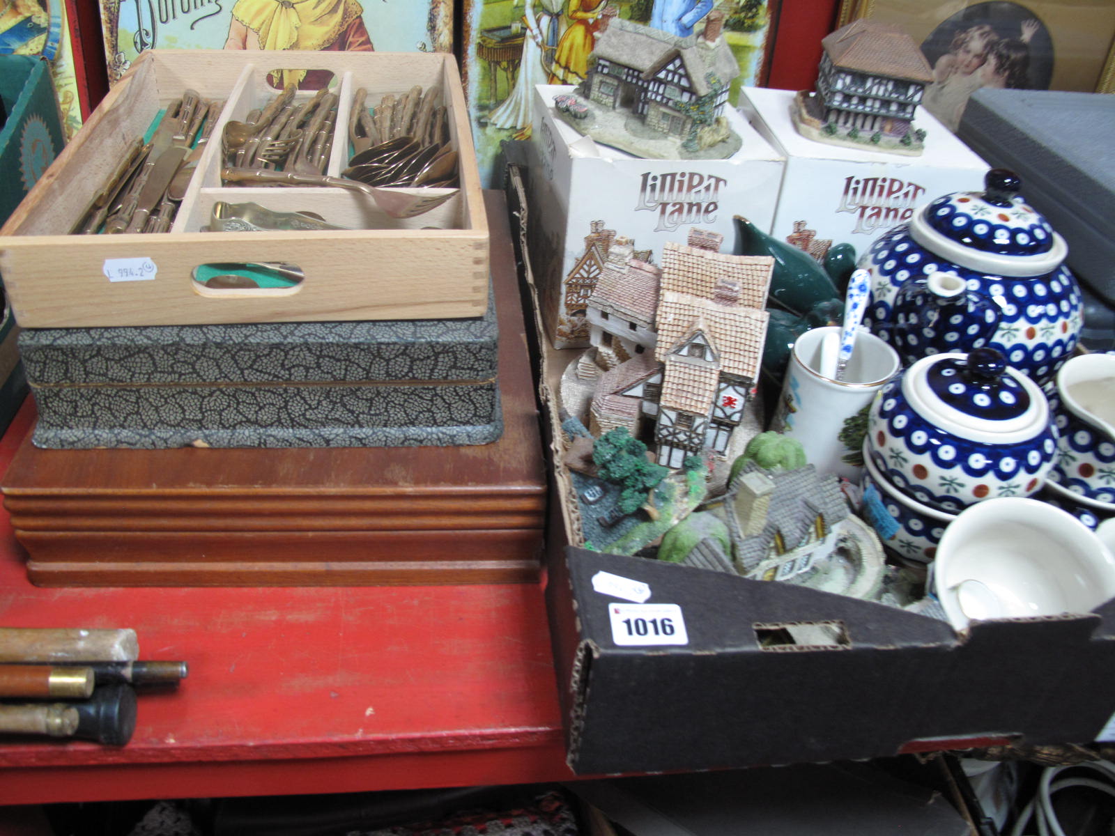 Lilliput Lane and Resin Model Dwellings, (boxed and loose), Polish handmade pottery tea wares,